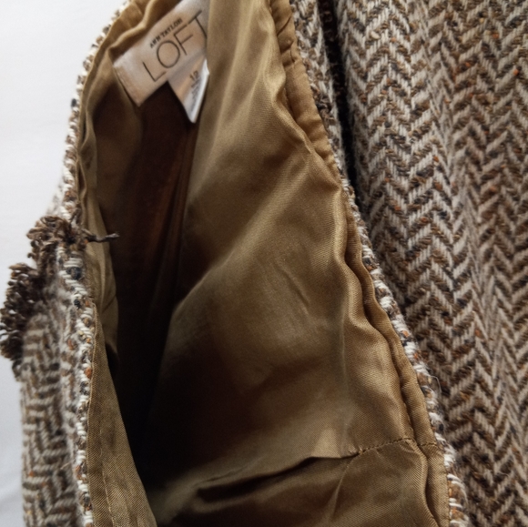 Ann Taylor Loft A-line 45 % Wool 55% Silk Tweed Acetate Lining 12 Brown Skirt - Picture 4 of 16